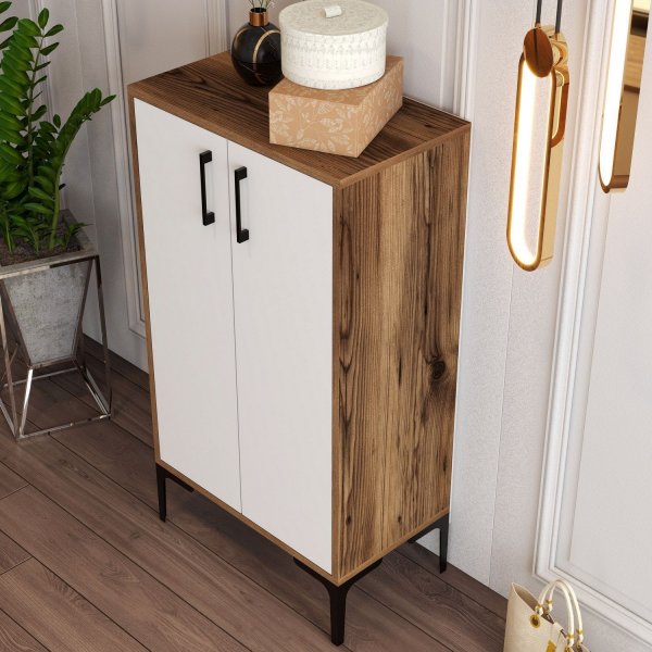 Prague schoenenkast - Walnoot/wit Prague schoenenkast - Walnoot/wit