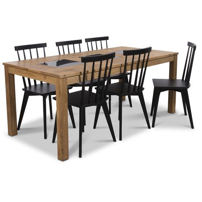 Jasmine matgrupp med bord och 6 st svarta Linkping stolar - Oljad ek / Granit