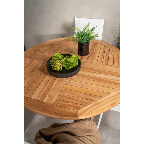 Kenya utematgrupp med 4 st Texas stolar - Teak/Vit