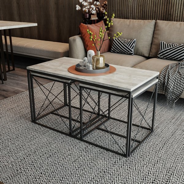 Ravina salontafel 45/100 x 45/50 cm - Lichtgrijs/zwart Ravina salontafel 45/100 x 45/50 cm - Lichtgrijs/zwart