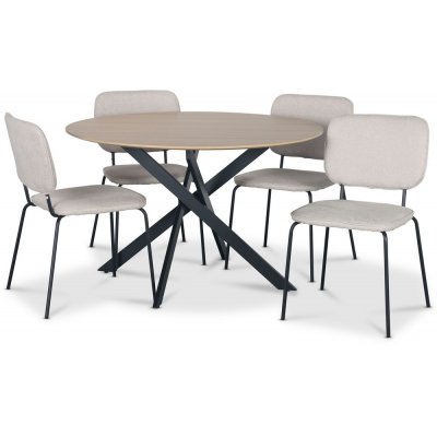 Hogrän matgrupp Ø120 cm bord i ljust trä + 4 st Lokrume beige stolar