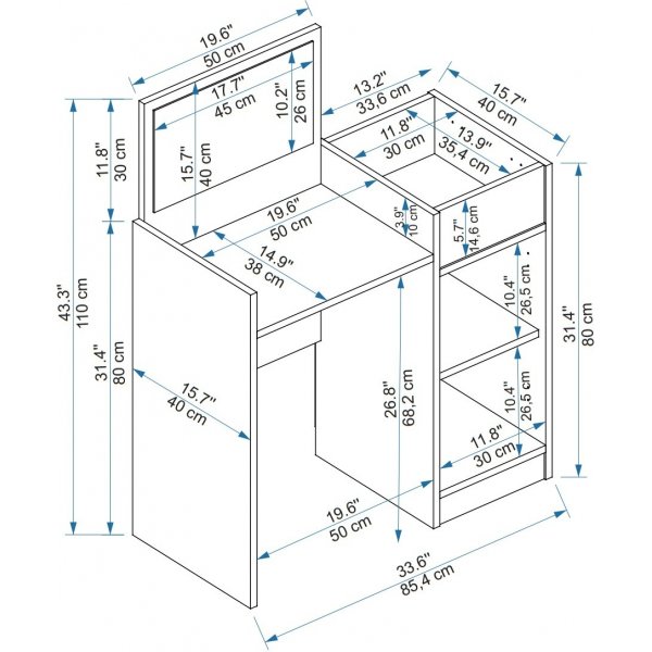 Sedef kaptafel 85,4 x 40 cm - Grenen/antraciet Sedef kaptafel 85,4 x 40 cm - Grenen/antraciet