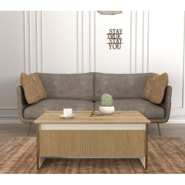 Sion soffbord 90 x 60 cm - Beige/guld/valnöt Sion soffbord 90 x 60 cm - Beige/guld/valnöt