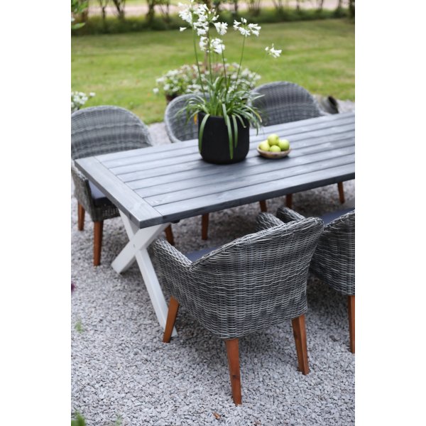 Groupe de restauration en plein air d\\\'Oxford; table gris/blanc 220 cm avec 6 fauteuils Valetta rotin synthétique gris Groupe de restauration en plein air d\\\'Oxford; table gris/blanc 220 cm avec 6 fauteuils Valetta rotin synthétique gris