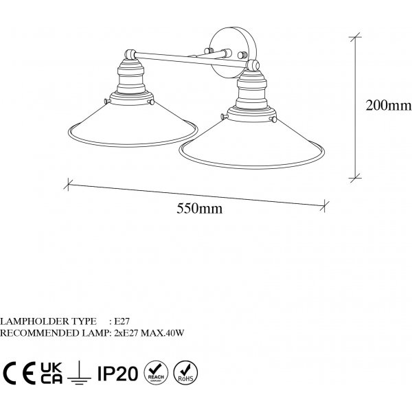 Conische wandlamp 12190 - Zwart