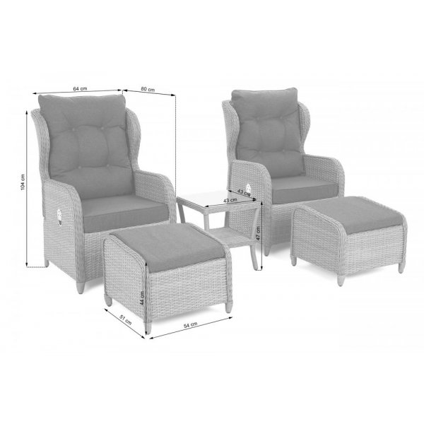 St�llbar f�t�lj Sofia med fotpall & bord - Gr�/gr� melerad