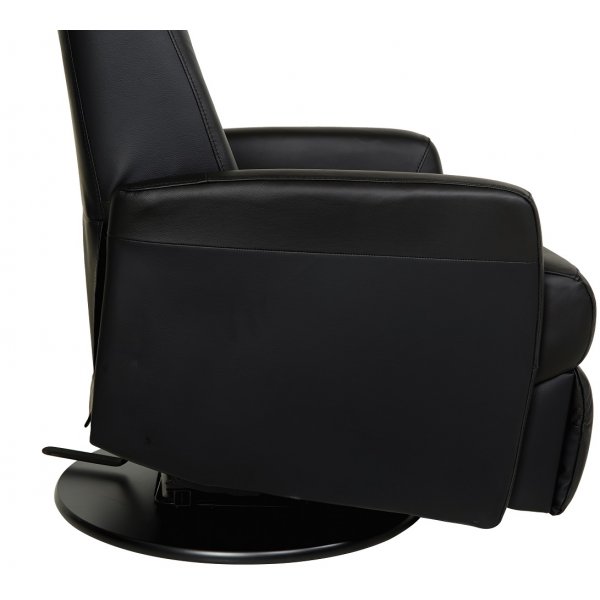 Frans reclinerftlj i svart skinn med gung och snurrfunktion