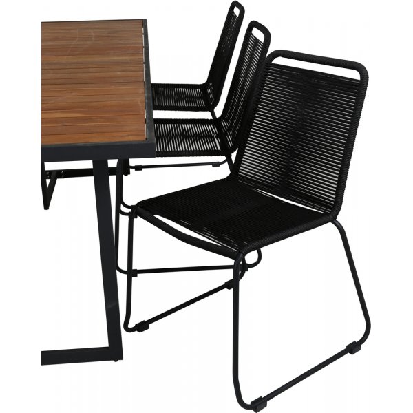 Khung utematgrupp med 6 st Lindos stolar - Svart/Natur