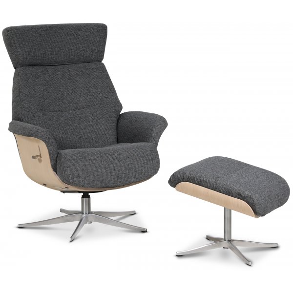 Marbck reclinerftlj med fotpall - Grtt tyg / Tr