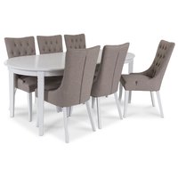 Sandhamn Matgrupp ovalt bord med 6 st Tuva Denise stolar i Beige tyg Sandhamn Matgrupp ovalt bord med 6 st Tuva Denise stolar i Beige tyg
