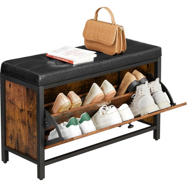 Banc d\\\'entrée Tomas avec rangement chaussures - Marron/noir Banc d\\\'entrée Tomas avec rangement chaussures - Marron/noir