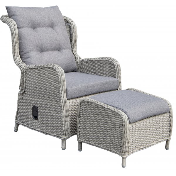 Santiago utemöbelset med fällbara fåtöljer och bord i grå rotting Santiago utemöbelset med fällbara fåtöljer och bord i grå rotting