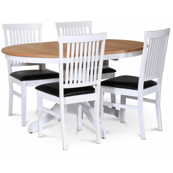 Groupe alimentaire Fitchburg; table  manger ronde 106 /141 cm - Blanc / chne huil avec 4 chaises Fr avec assise en PU noir