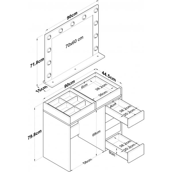 Bijou kaptafel 17 - 90 x 44,5 cm - Wit Bijou kaptafel 17 - 90 x 44,5 cm - Wit