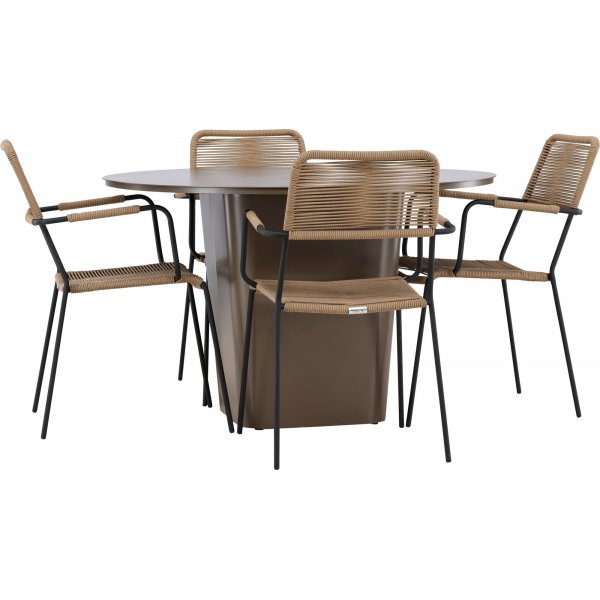 Santa Fe rund matgrupp med 4 st Lindos stolar - Brun/svart + 3.00 x Mbeltassar