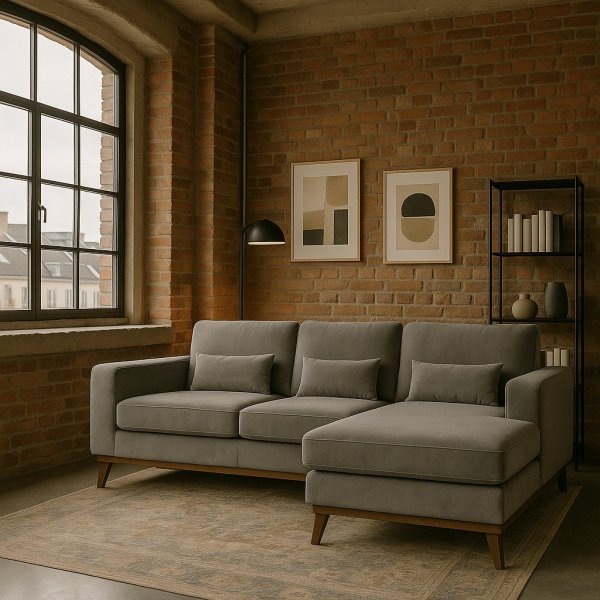 Divansoffa i grått sammet - Copenhagen + Fläckborttagare för möbler Divansoffa i grått sammet - Copenhagen + Fläckborttagare för möbler