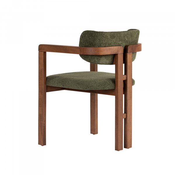 Karmstol Torpin i gr�n chenille och valn�t