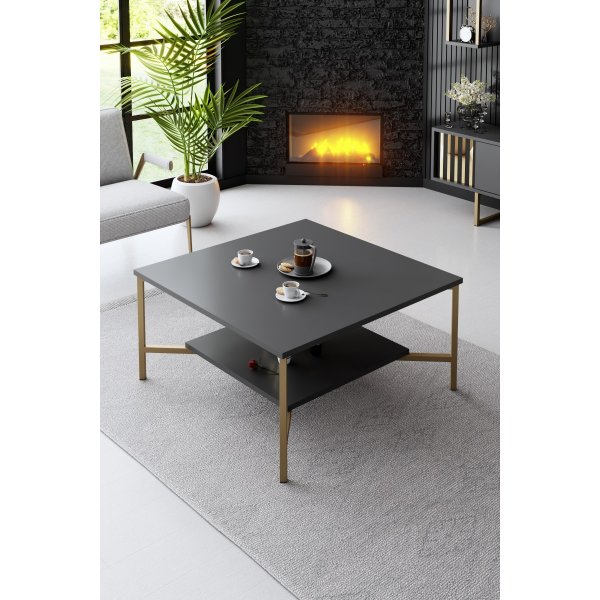 Erki salontafel 80 x 80 cm - Antraciet/goud Erki salontafel 80 x 80 cm - Antraciet/goud