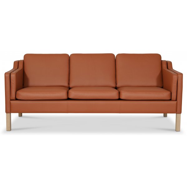 Salvatore 3-sits ldersoffa - Cognac (lder) / Ljust tr