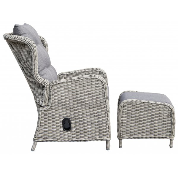 Santiago utemöbelset med fällbara fåtöljer och bord i grå rotting Santiago utemöbelset med fällbara fåtöljer och bord i grå rotting