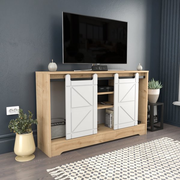 Ahris TV-bänk - Ek/vit Ahris TV-bänk - Ek/vit