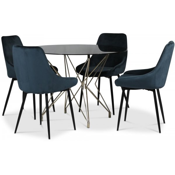 Zoo matgrupp 106 cm inkl. 4 st Theo bl stolar - Mssing / Tonat glas