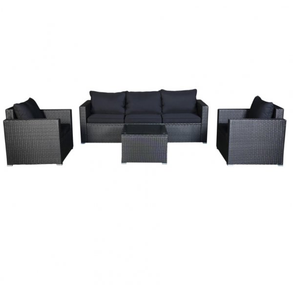 Yngsjö utegrupp; 3-sits soffa med bord och 2 st fåtöljer - Svart konstrotting Yngsjö utegrupp; 3-sits soffa med bord och 2 st fåtöljer - Svart konstrotting