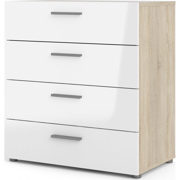 Pepe brede ladekast met 4 lades - Eiken/wit Pepe brede ladekast met 4 lades - Eiken/wit