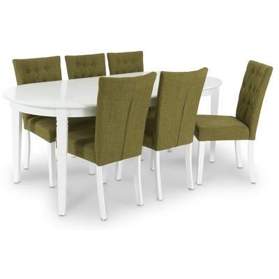 Sandhamn Matgrupp Ovalt bord med 6 st Crocket stolar i Grönt tyg