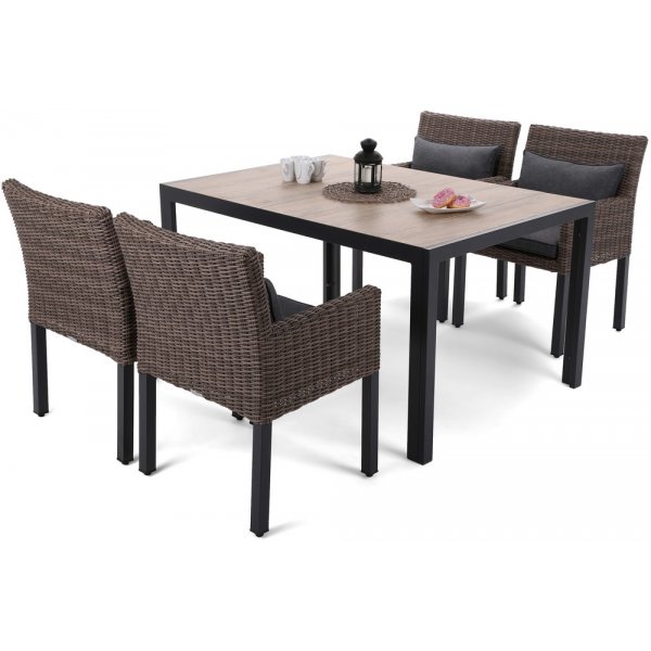 Matgrupp Capri 145 cm - svart/sand, inkl. 4 stolar