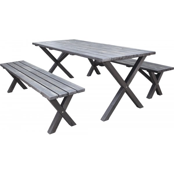 Scottsdale utegrupp bord 190 cm inkl 2 st sittbänkar - Shabby chic grå Scottsdale utegrupp bord 190 cm inkl 2 st sittbänkar - Shabby chic grå