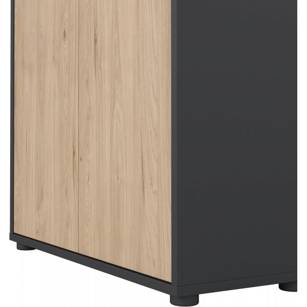 Bibliothque haute Sign avec 2 portes - Gris mat/hickory