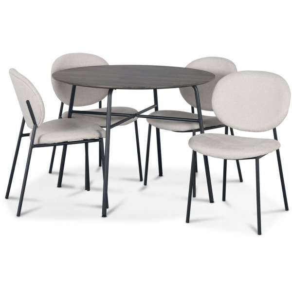 Tofta matgrupp 100 cm bord i mrkt tr + 4 st Tofta beige stolar