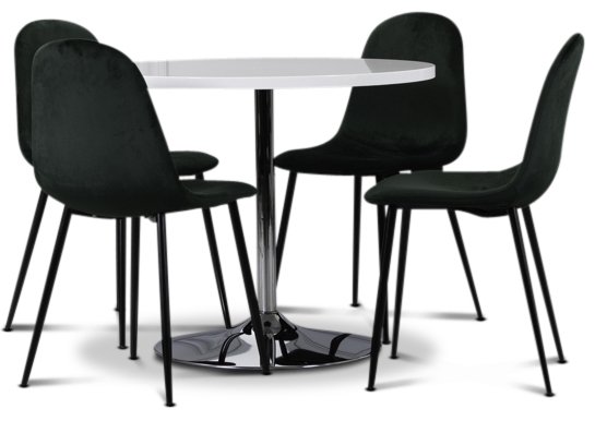 Tiana matgrupp, runt matbord med 4 st Carisma sammetsstolar - Vit/Gr�n