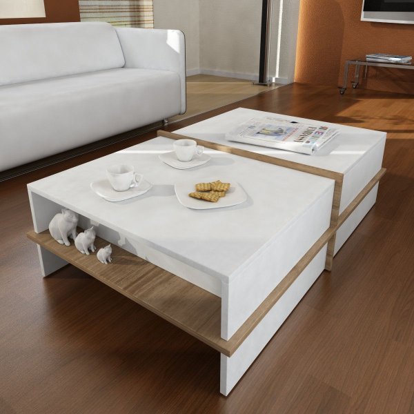 Plus soffbord 90 x 60 cm - Vit/valnt