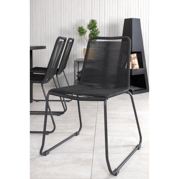 Khung utematgrupp med 6 st Lindos stolar - Svart/Natur