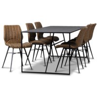 Lazio matgrupp 195 cm bord med 6 st Unique stolar - Svart/Brun Lazio matgrupp 195 cm bord med 6 st Unique stolar - Svart/Brun