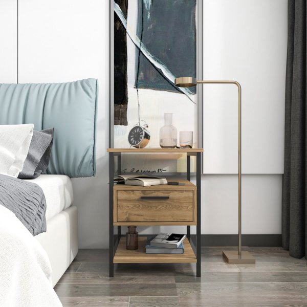 Alba nachtkastje - Zwart/eiken