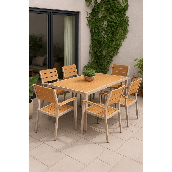 Matgrupp 6 stolar och matbord 205 x 90 cm beige/ek - Las Vegas