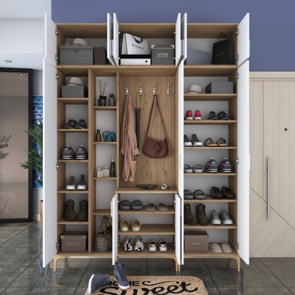 Meuble d\\\'entre Esa 180 x 37,5 x 240 cm Variante B - Noyer/blanc