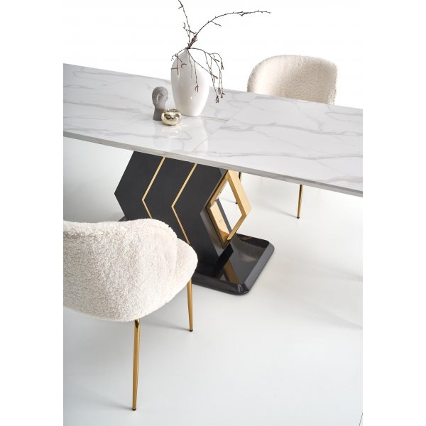 Table à manger Vincenzo 160-200 x 90 cm - Marbre blanc/noir/or Table à manger Vincenzo 160-200 x 90 cm - Marbre blanc/noir/or