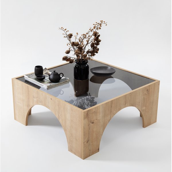 Table basse Seine 80 x 80 cm - Gris fonc/chne