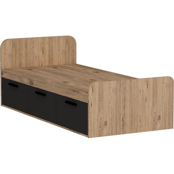 Akser enkelsng med inbyggd frvaring 190 x 90 cm - Furu/antracit