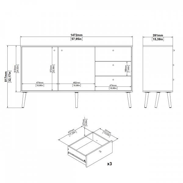 Bodo skänk 2 dörrar + 3 lådor Bodo skänk 2 dörrar + 3 lådor