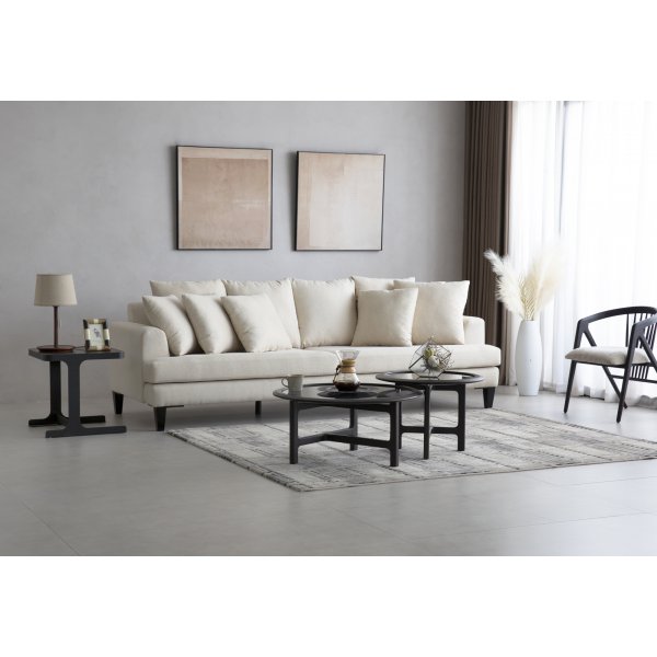 Soffa beige 4-sits med lsa kuddar - Remy