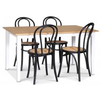 Fårö matgrupp; matbord 140x90 cm - Vit / oljad ek med 4 st Danderyd No.18 stolar Svarta Fårö matgrupp; matbord 140x90 cm - Vit / oljad ek med 4 st Danderyd No.18 stolar Svarta