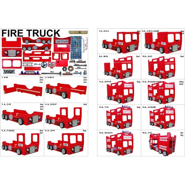 Brandbil Alfons - Våningssäng - 90 x 190 cm Brandbil Alfons - Våningssäng - 90 x 190 cm