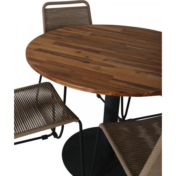 Cot utematgrupp med 4 st Lindos stolar - Beige/Svart/Natur