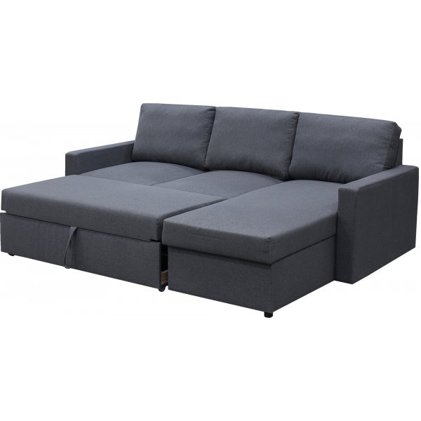 Bäddsoffa 220 cm bred mörkgrå med förvaring Bäddsoffa 220 cm bred mörkgrå med förvaring