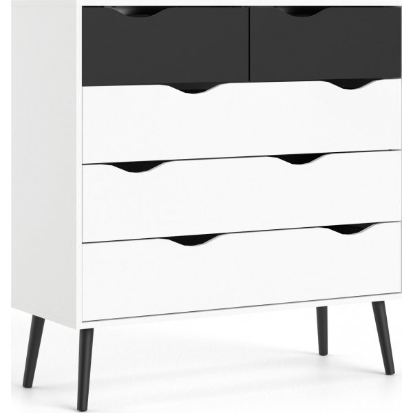 Commode Oslo  5 tiroirs - Blanc/noir